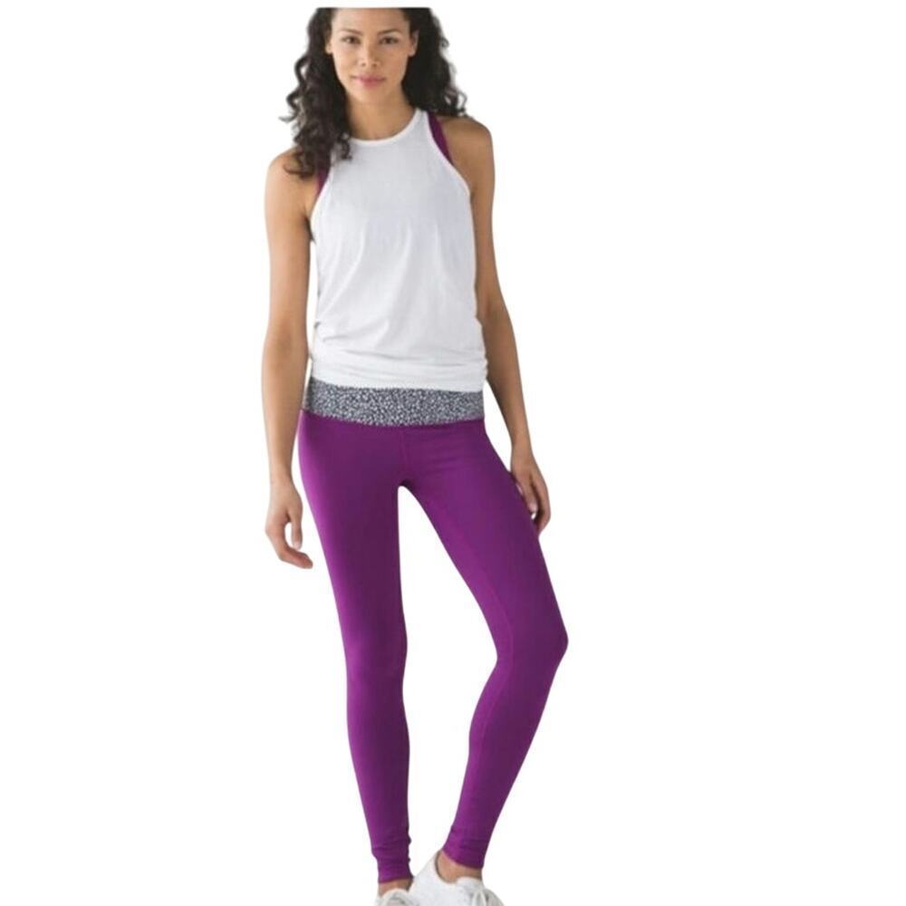 LULULEMON Wunder Reversible Leggings Black Regal Plum Miss Mosaic Black Size 6 - Picture 2 of 11